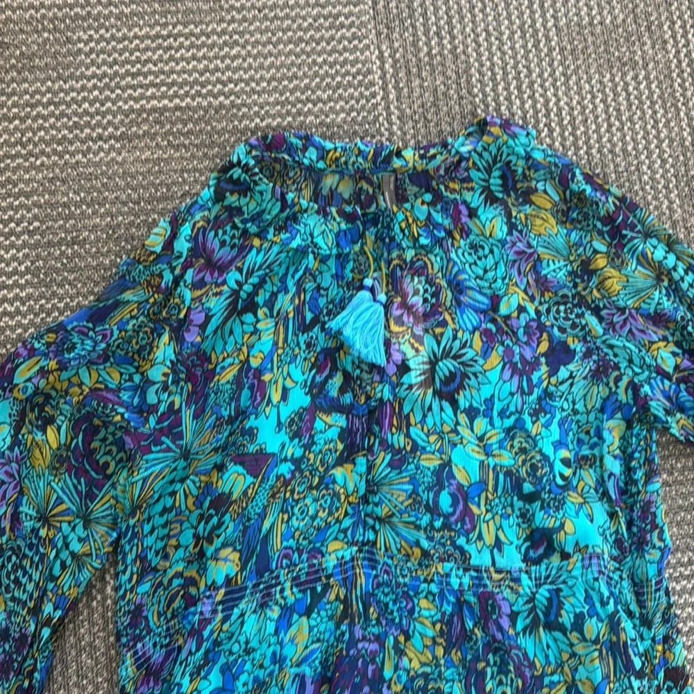 NWT By Anthropologie The Marais Printed Chiffon Maxi Dress In Blue, size XL - Picture 8 of 12